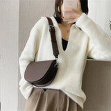 Retro Solid Color Saddle Bag High Quality Leather
