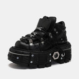 Retro Spanish Tank Bottom Metal High-Top Platform Men Leather Dark Punk Muffin Bottom Street Shooting Pumps Women