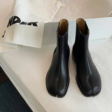 Retro Split Toe Ankle Boots Woman Shiny&Matte Leather