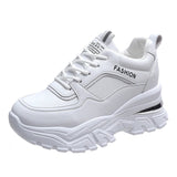 Rimocy White PU Leather Chunky Sneakers Women Autumn Winter Platform Vulcanize Shoes Woman Thick Bottom Hidden Heels Sport Shoes