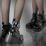 Rivets Decor Chunky Platform Punk Ankle Boots Women