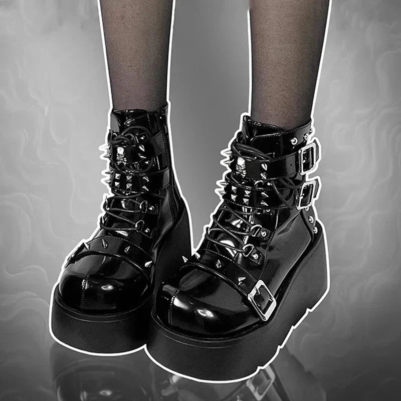 Rivets Decor Chunky Platform Punk Ankle Boots Women