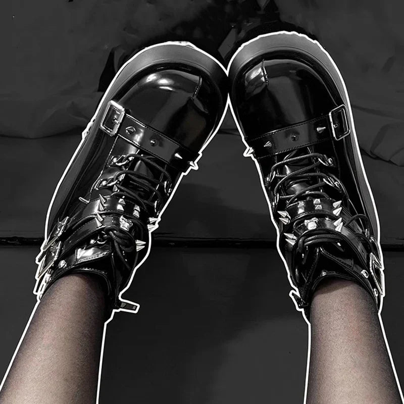 Rivets Decor Chunky Platform Punk Ankle Boots Women