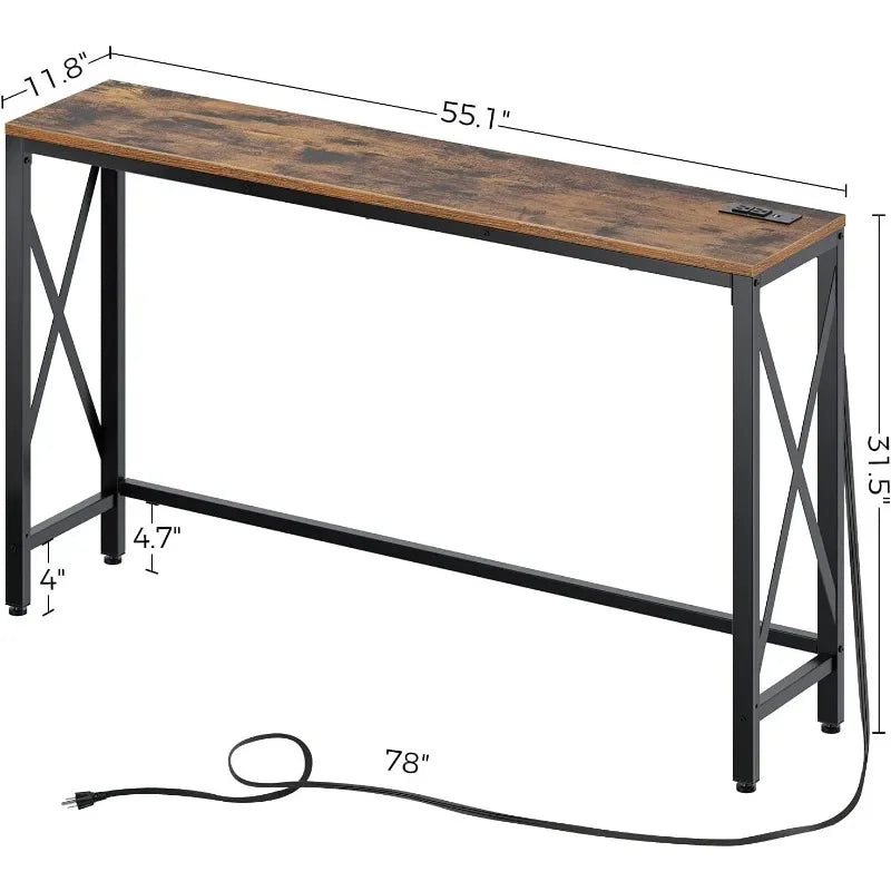 Rolanstar Console Table with Power Outlet, Narrow Sofa