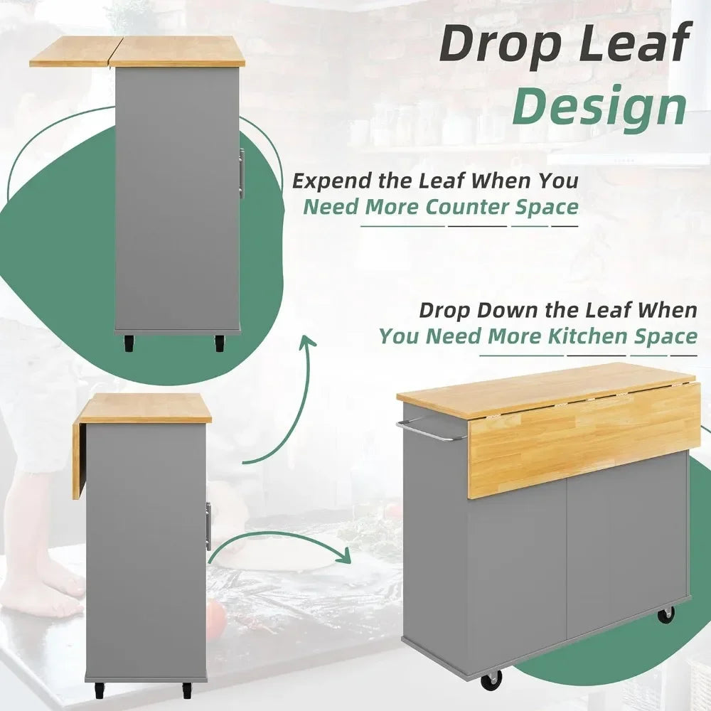 Rolling Kitchen Island Cart With Folding Drop Leaf