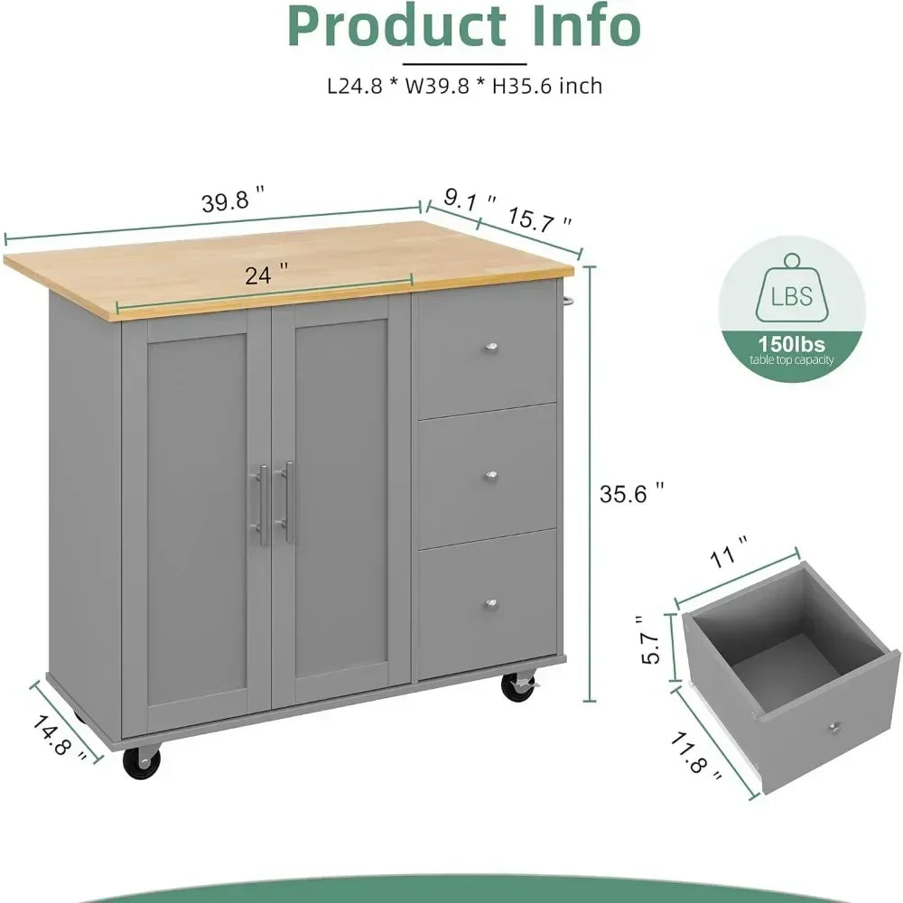 Rolling Kitchen Island Cart With Folding Drop Leaf