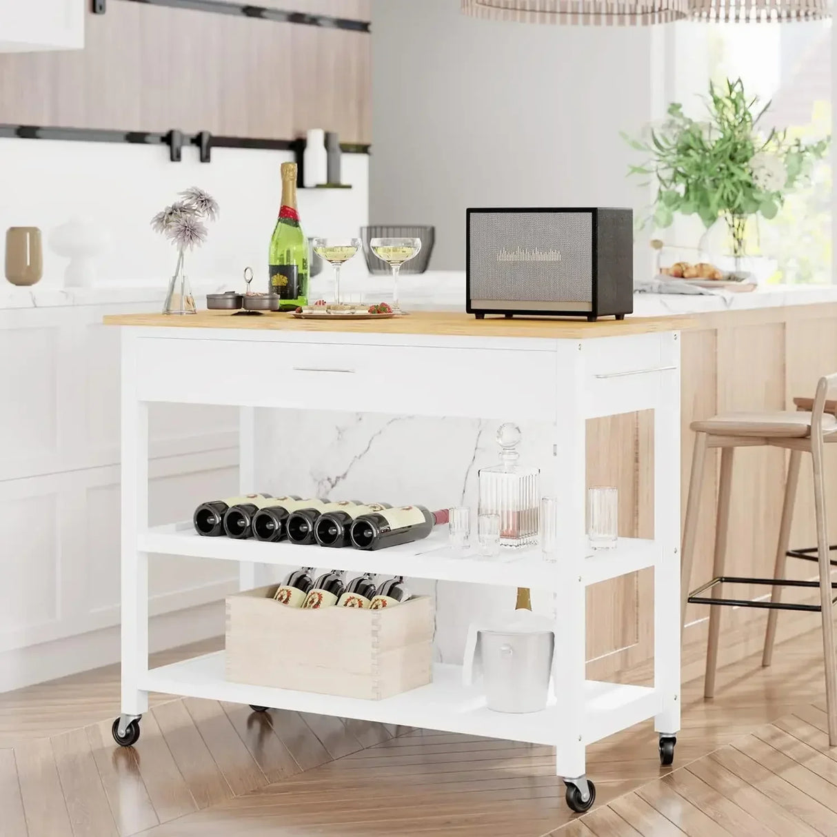 Rolling Kitchen Island Cart With Folding Drop Leaf