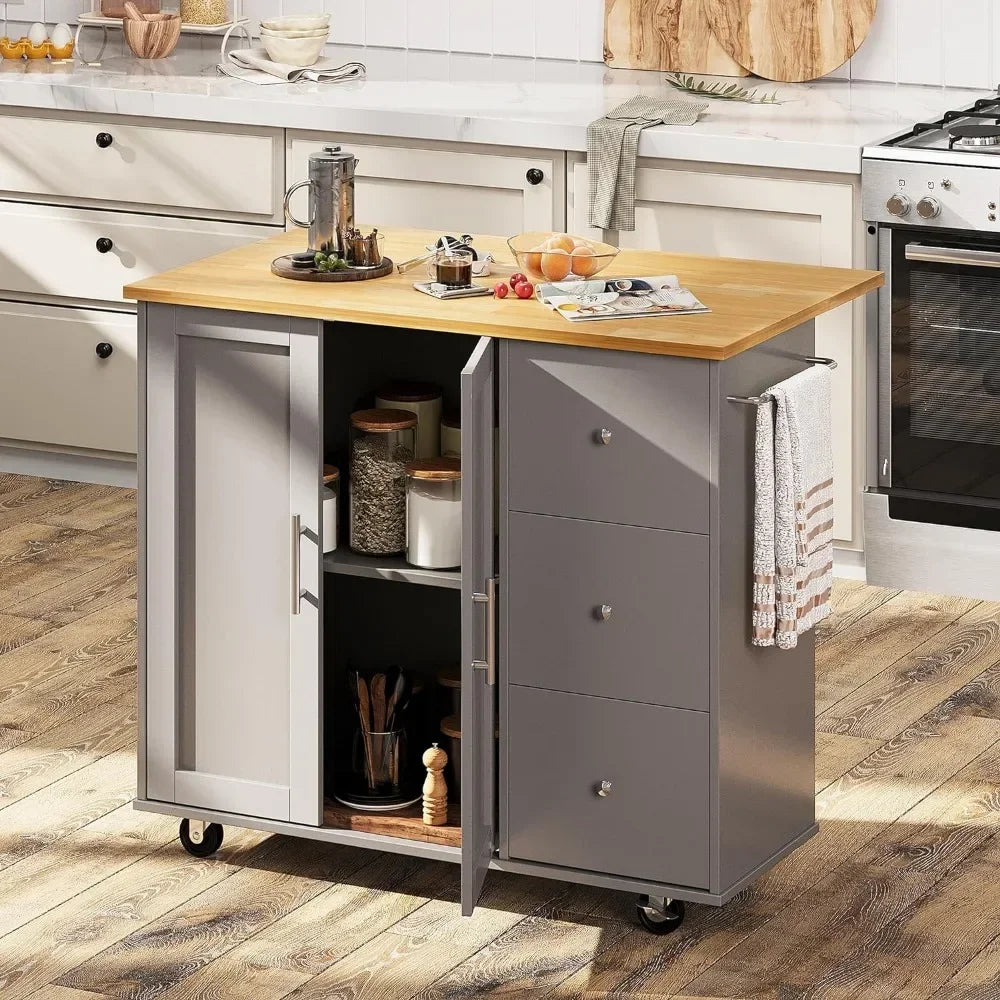 Rolling Kitchen Island Cart With Folding Drop Leaf