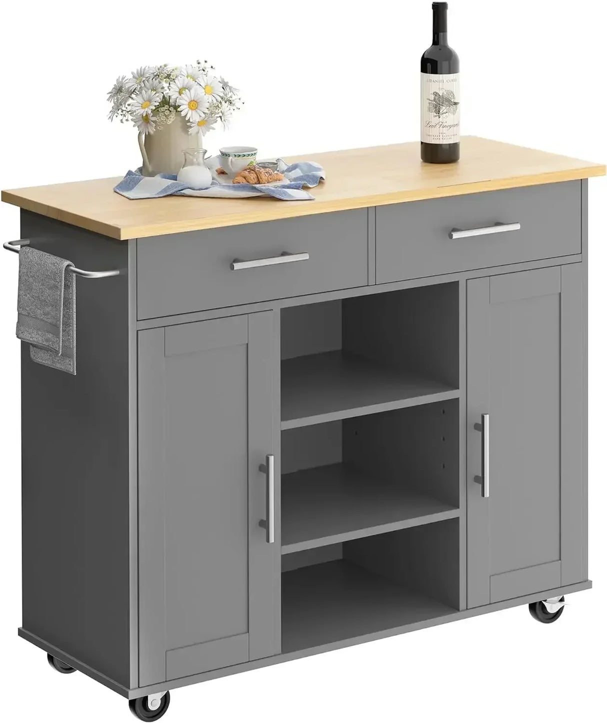 Rolling Kitchen Island Cart With Folding Drop Leaf