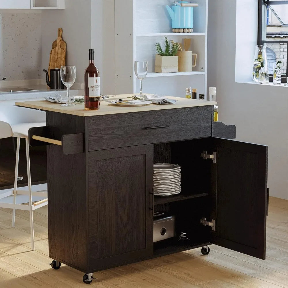 Rolling Kitchen Island Table on Wheels With Drop