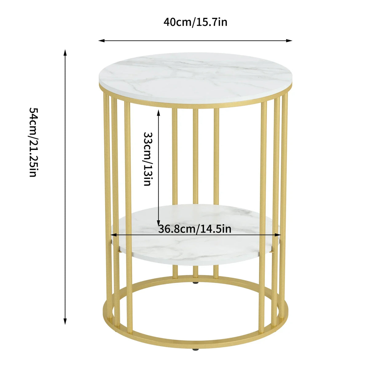 Round Marble Accent Table End 2 Tiers Storage