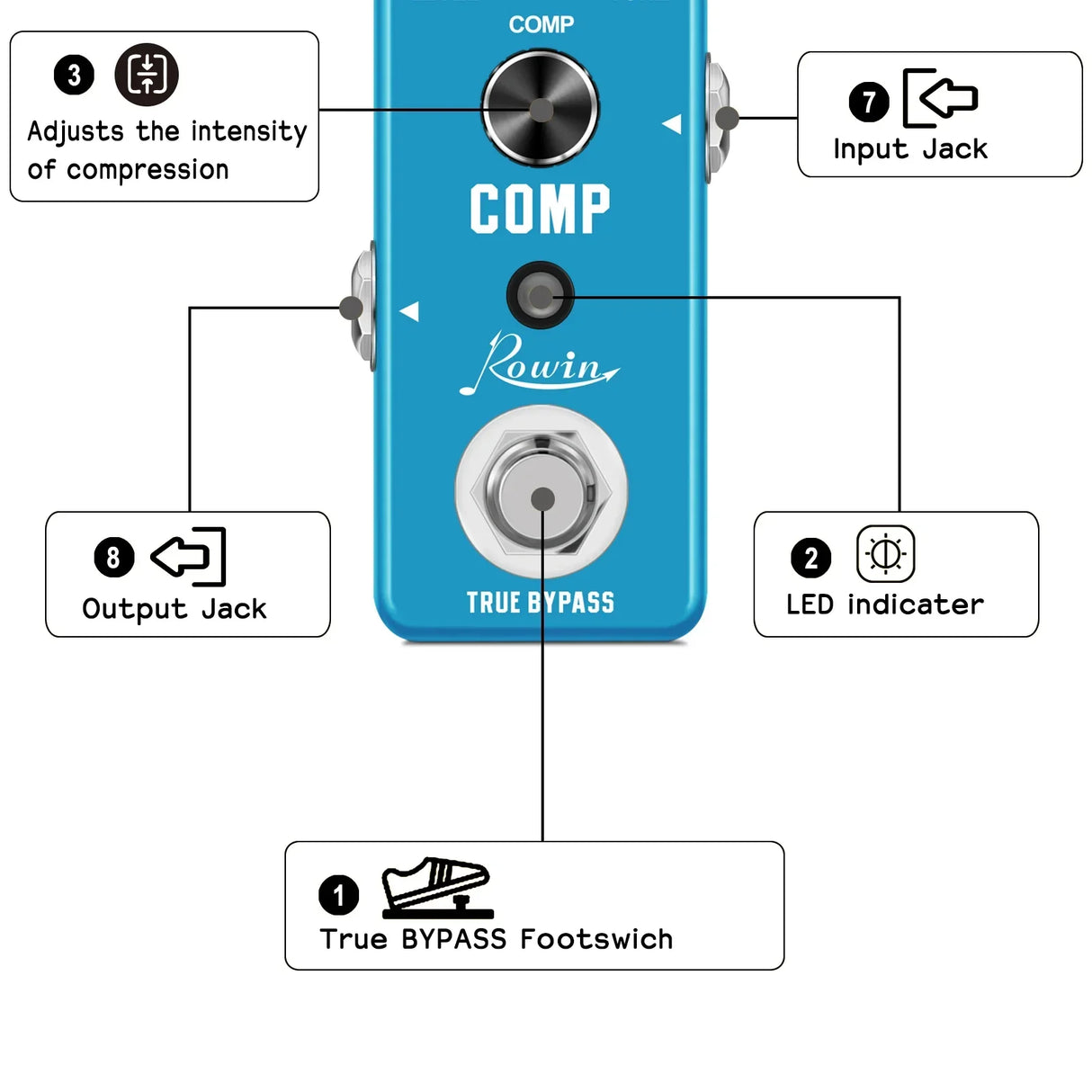 Rowin Guitar Compressor Pedal Digital Comp Effect Pedals