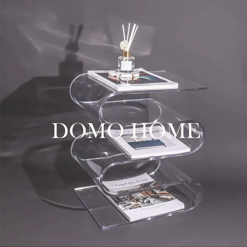 S wave-shape Transparent Acrylic Magazine Rack Minimalist Floor