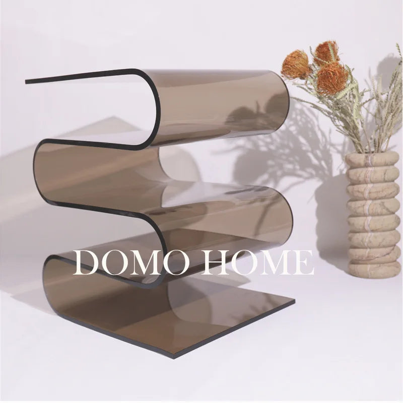 S wave-shape Transparent Acrylic Magazine Rack Minimalist Floor
