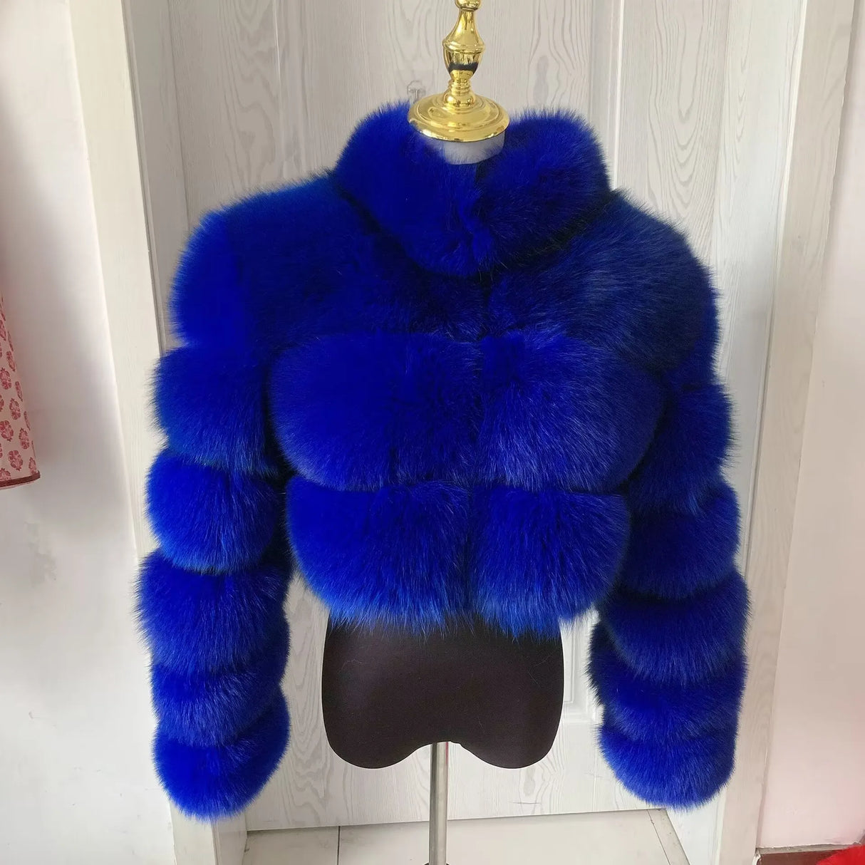 New Ladies Natural Fox Fur Cropped Plus Stand