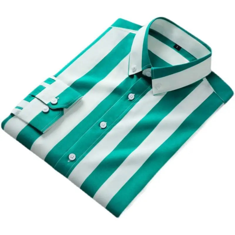 Fashion Lapel Button Loose Korean Striped Shirts Men