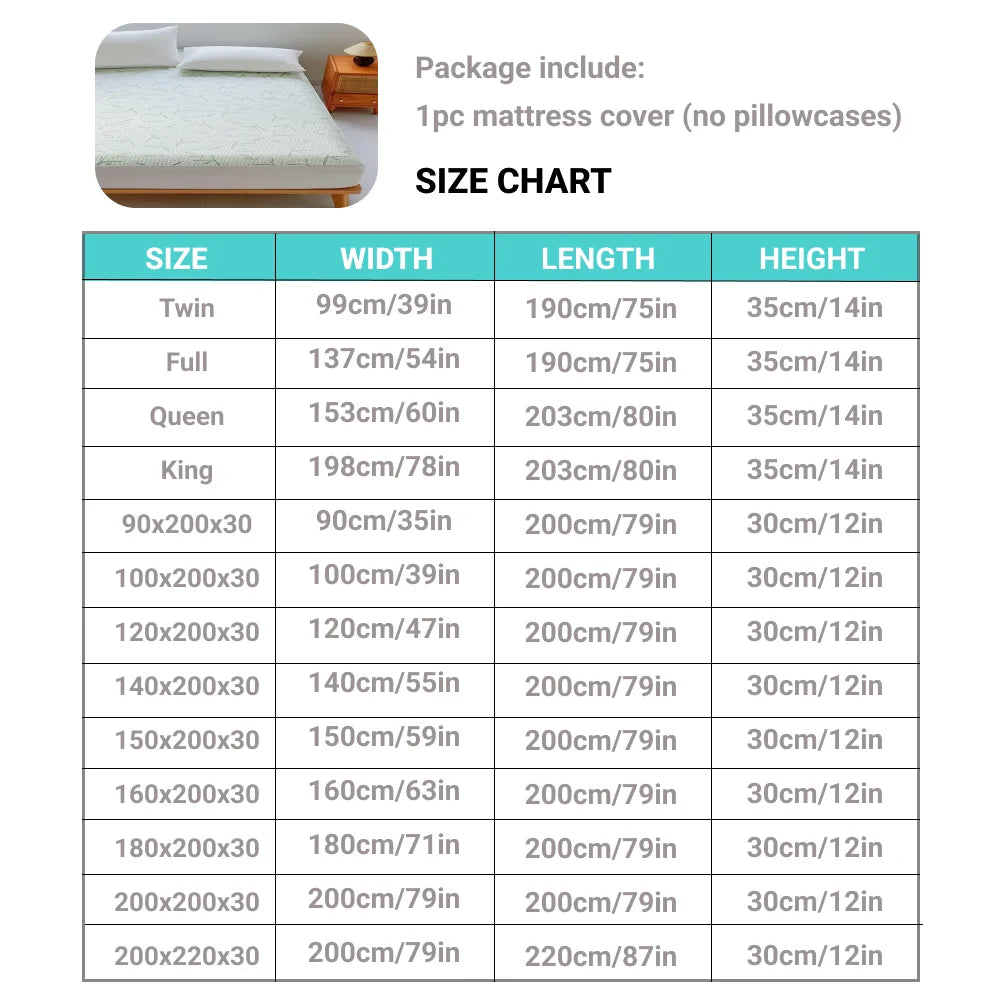 1pc Waterproof Bamboo Mattress Cover (Without Pillowcase), Cooling