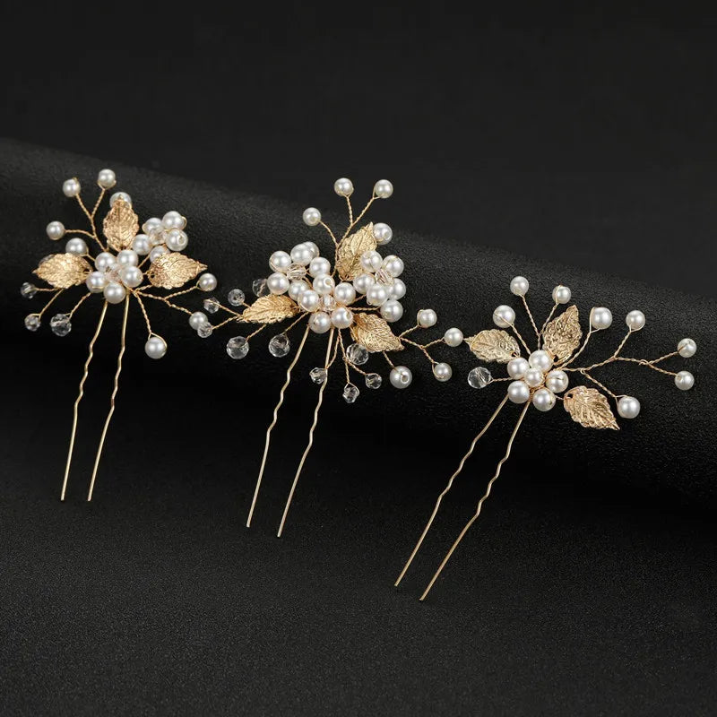 3pcs White Flower U Shaped Hairpin Pearl Elegant
