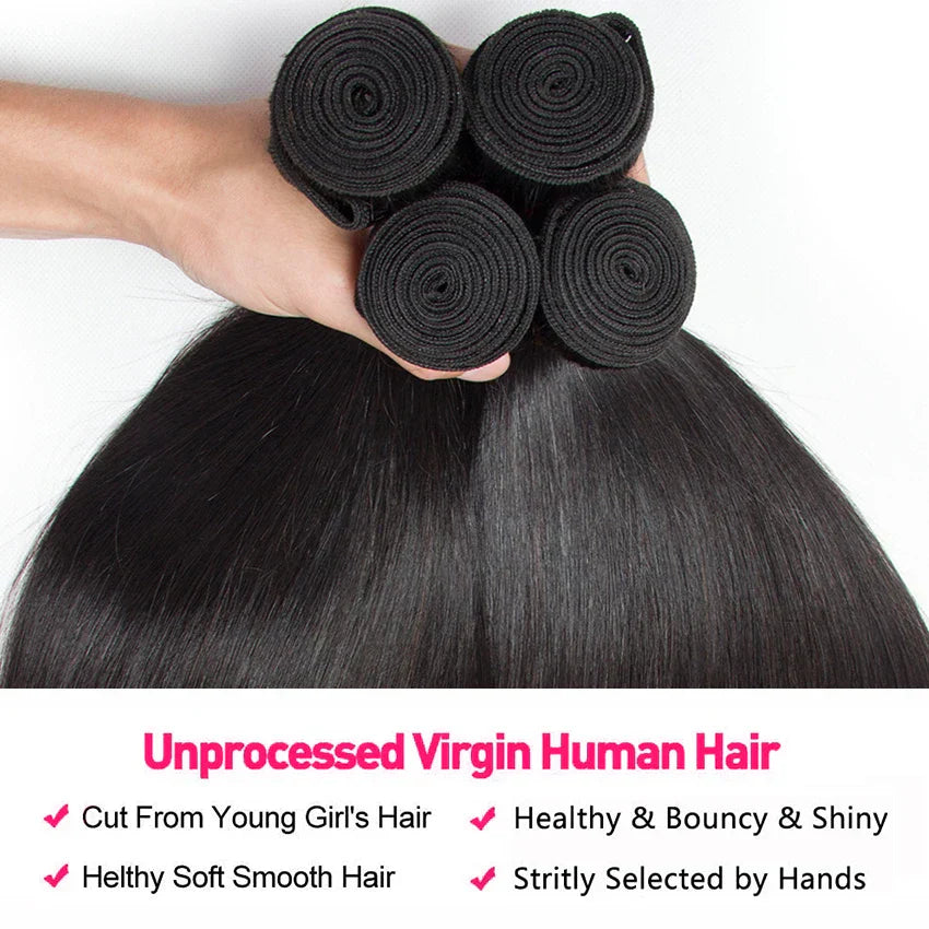 Human Hair Bundles 1/3/4 Piece Hair Extension For
