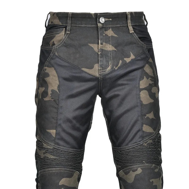 Loong Biker Motorcycle Riding Pants Summer Motocross Super Fit Slim Protection Jeans Mesh Breathable Casual Camouflage Trousers