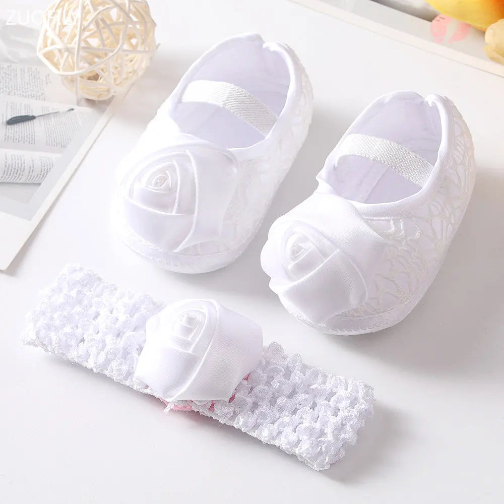 0~18M Cute Bowknot Newborn Baby Shoes Headband Set