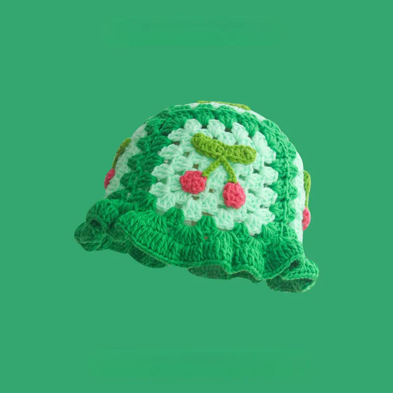 Korean Hand knit Crochet Bucket Hats Spring Summer