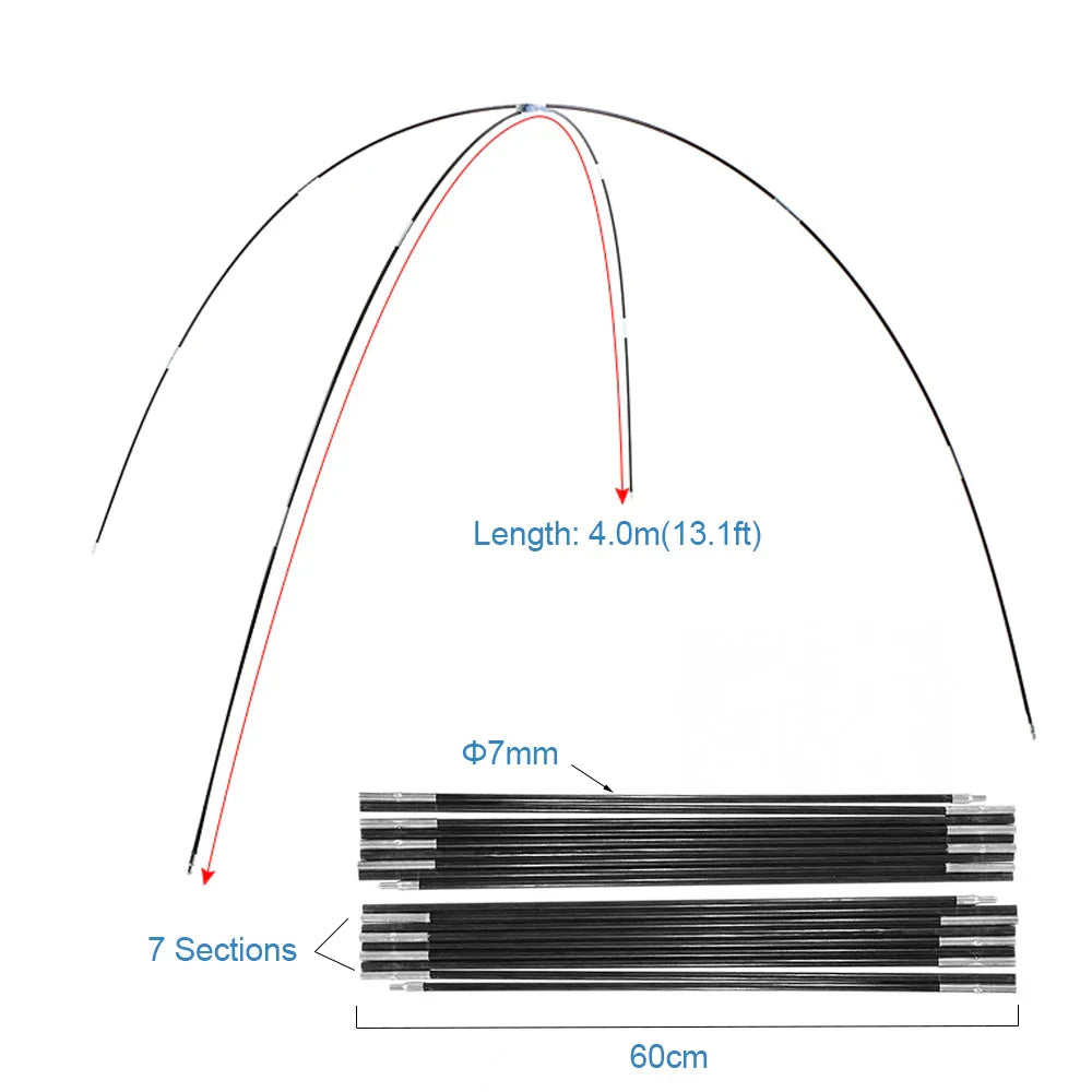 1 Pair 3/3.3/4/4.48/4.9m Fiberglass Tent Rod Camping Tent