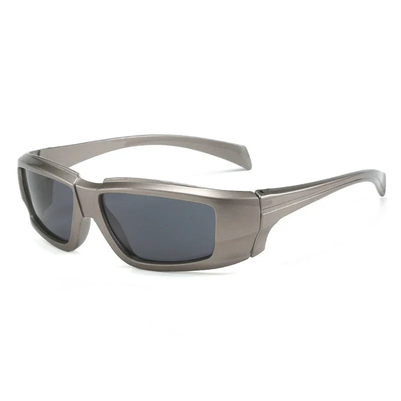 Punk Y2K Silver Rectangle Sport Sunglasses Men Women