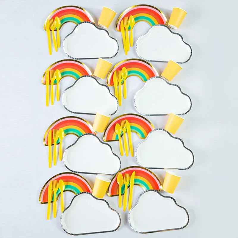 44pcs/set Rainbow and Cloud Disposable Tableware Plate Cup
