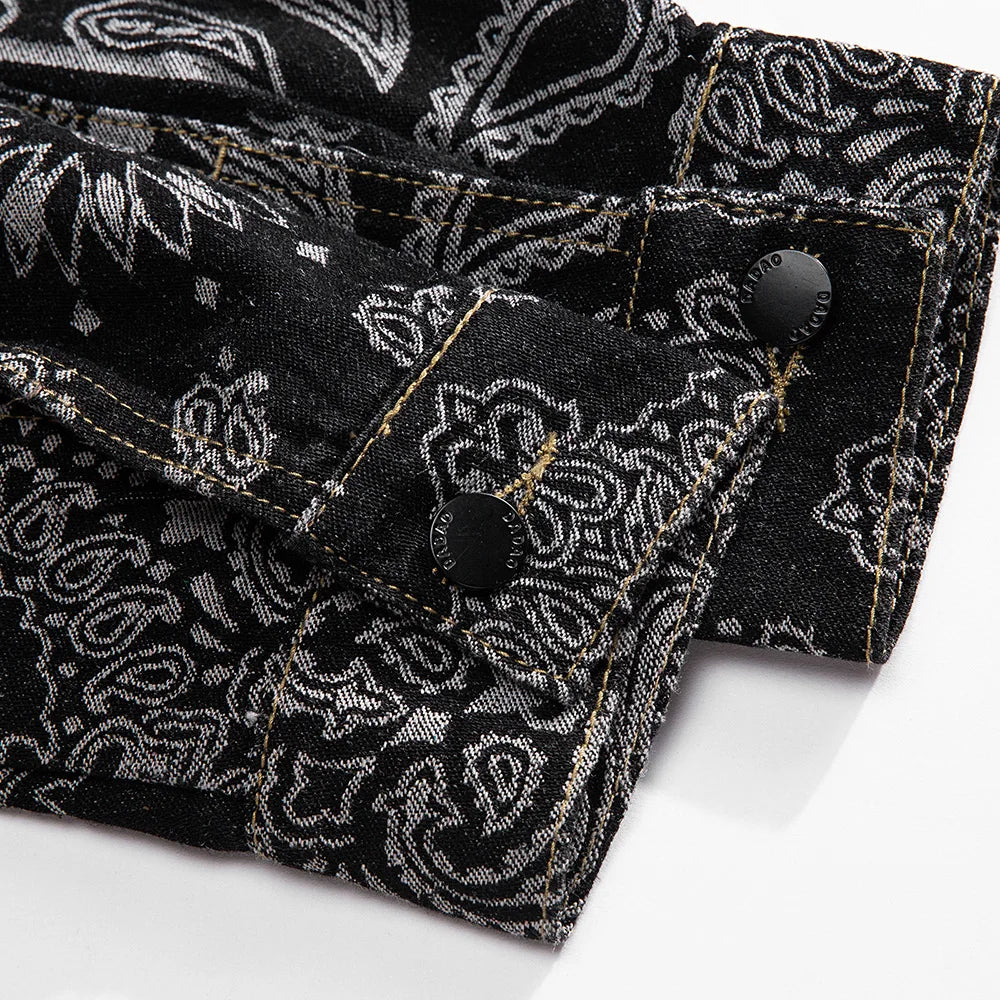 Men Paisley Bandana Print Denim Jacket Streetwear Pattern