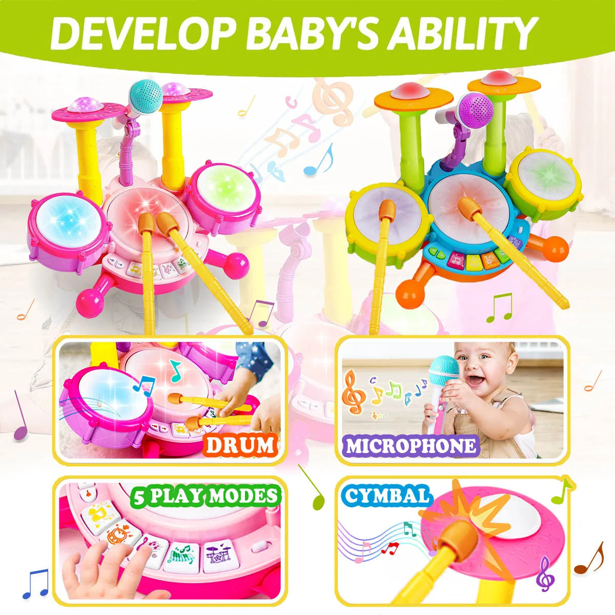 Kids Drum Set Toddlers Musical Baby Educational Instruments