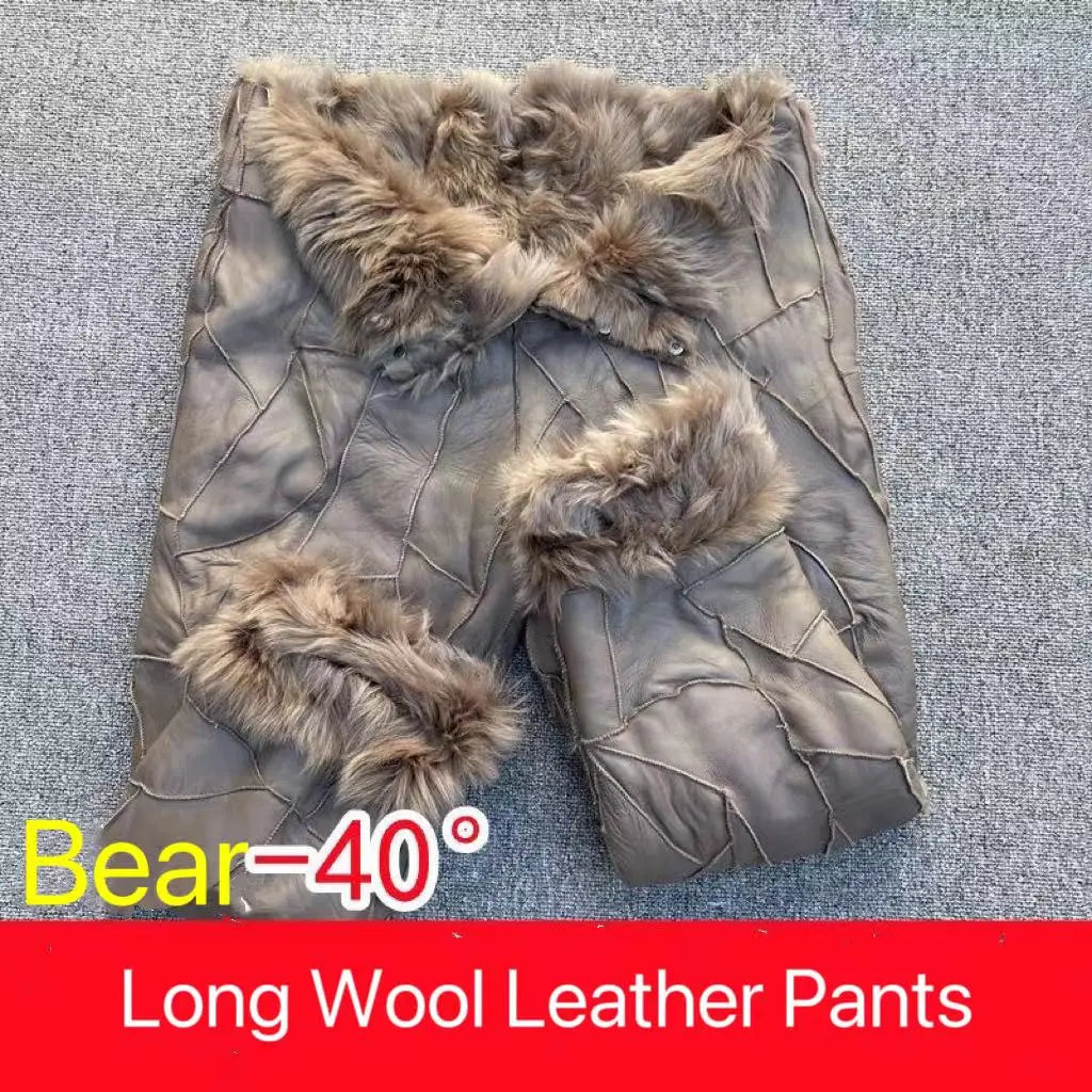 Pure Sheepskin Pants Cold Winter High Waist Inner