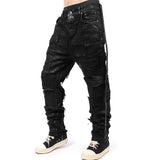 Dark Coating Wax Brushing Erosion Hole Jeans Men