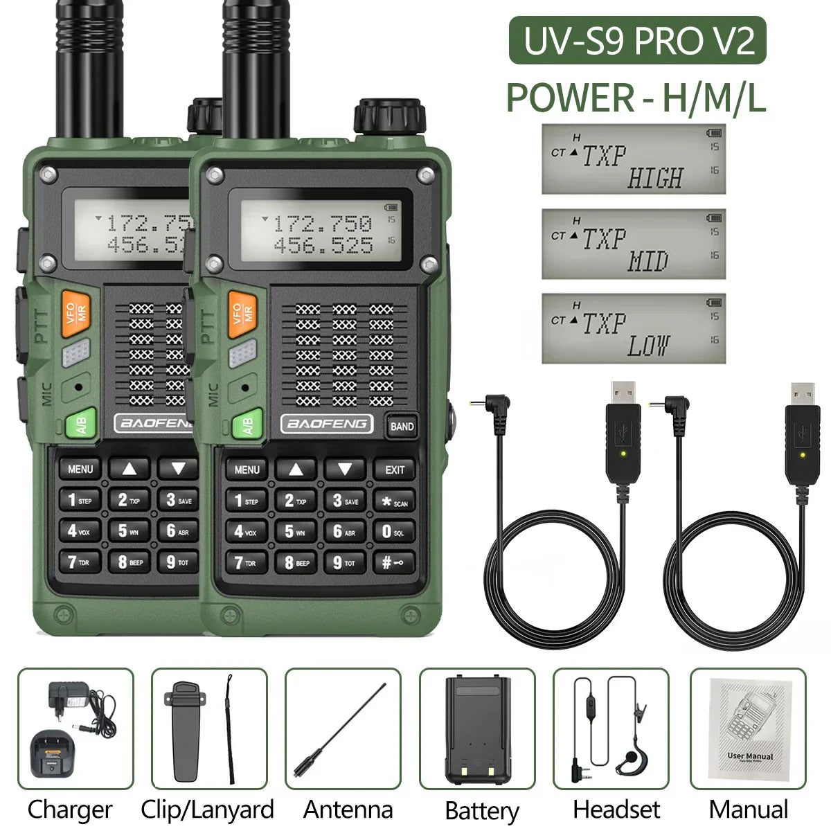 2PCS BaoFeng UV-S9 Pro V2 Walkie Talkie 10KM