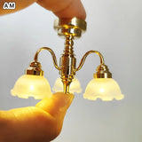 Dollhouse Miniature Led Golden Ceiling Lamp Chandelier