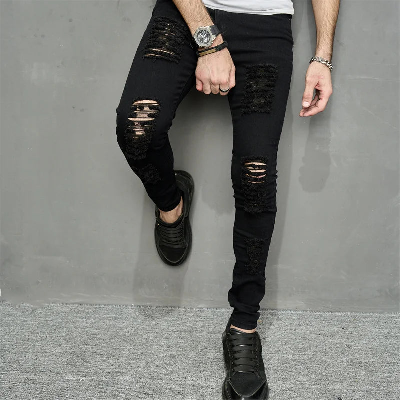 Streetwear Ripped Slim Men Pencil Jeans Pants Stylish