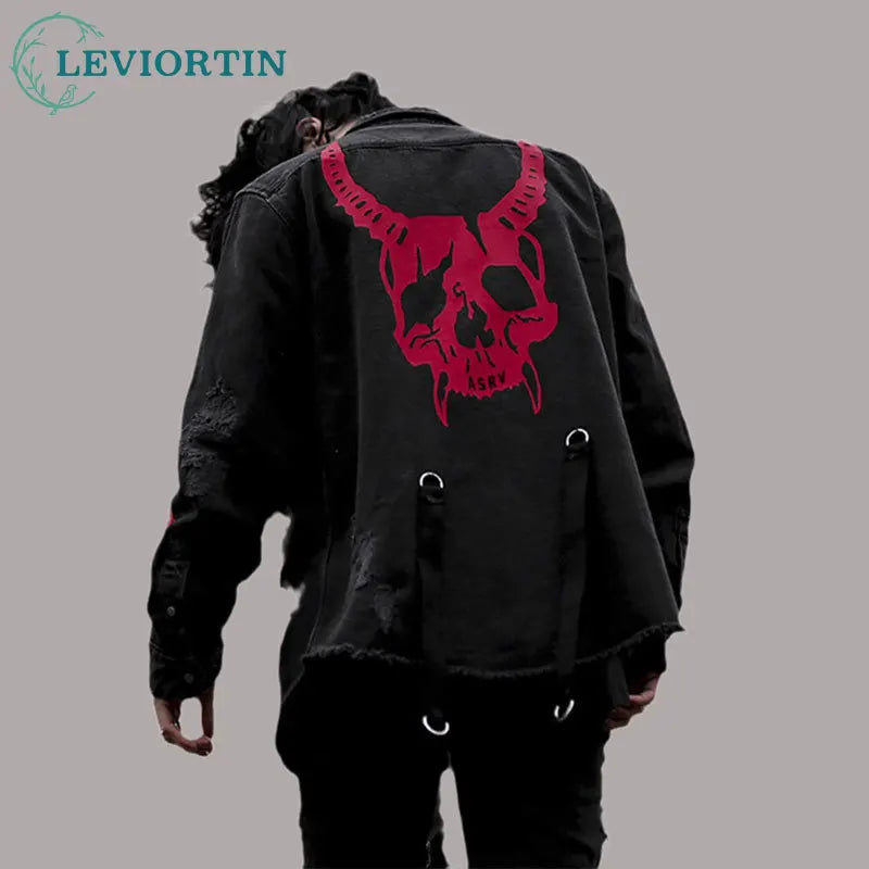 Harajuku Gothic Demon Hunter Skull Black Denim Jacket