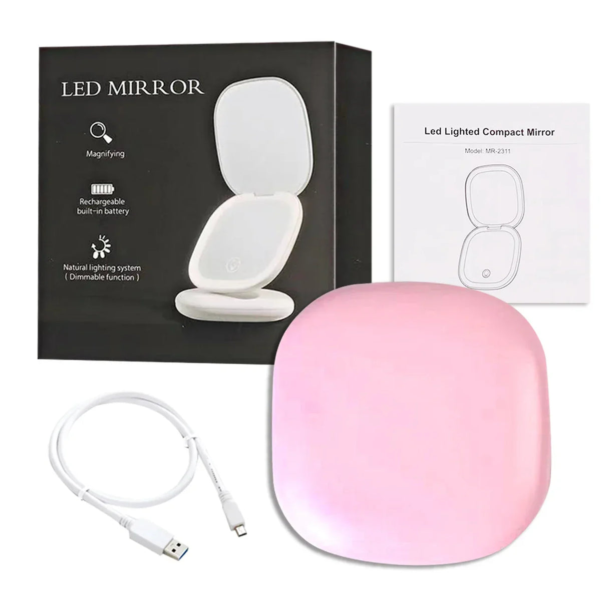 Mini Compact Led Makeup Mirror With Light 5X