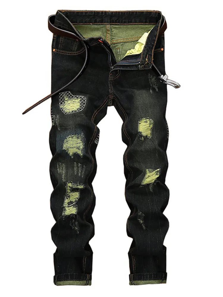 New Ripped Jeans Brand Motorcycle Design Plus Size