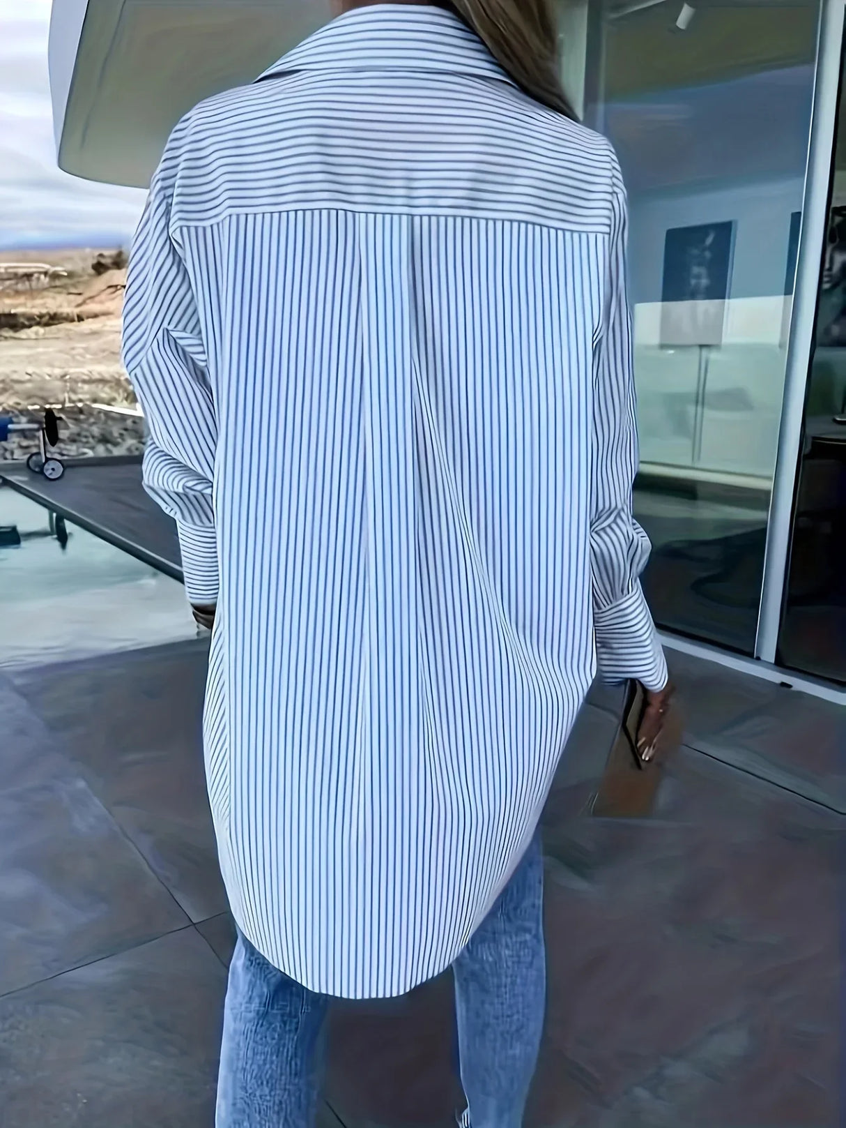 Plus Size Women Asymmetric Striped Long Sleeve Shirt