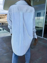 Plus Size Women Asymmetric Striped Long Sleeve Shirt