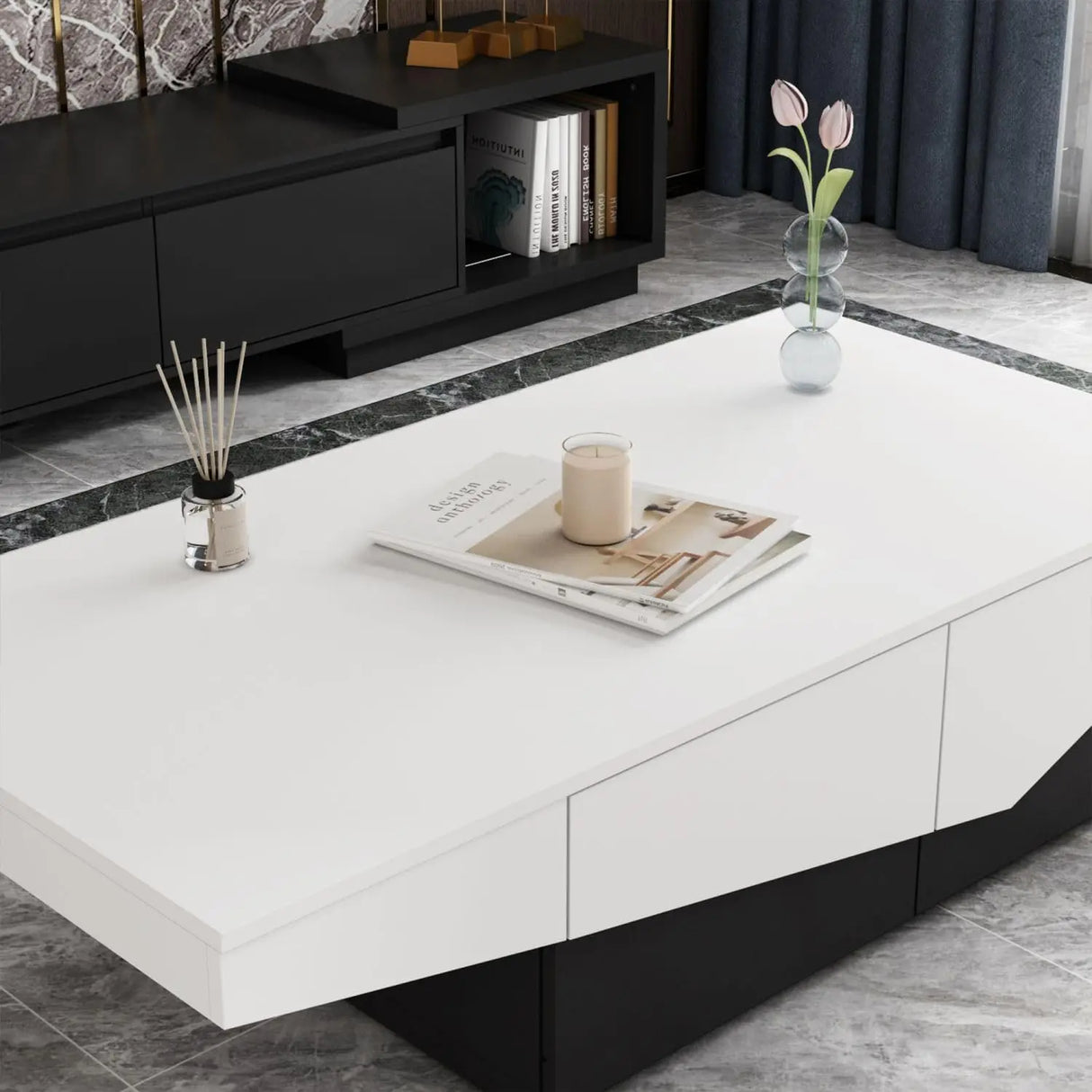 Modern Coffee Table with 4 Drawers, Central Table