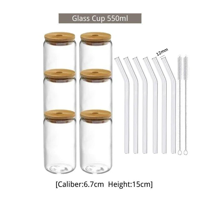 550ml/400ml Glass Cup With Lid and Straw Transparent