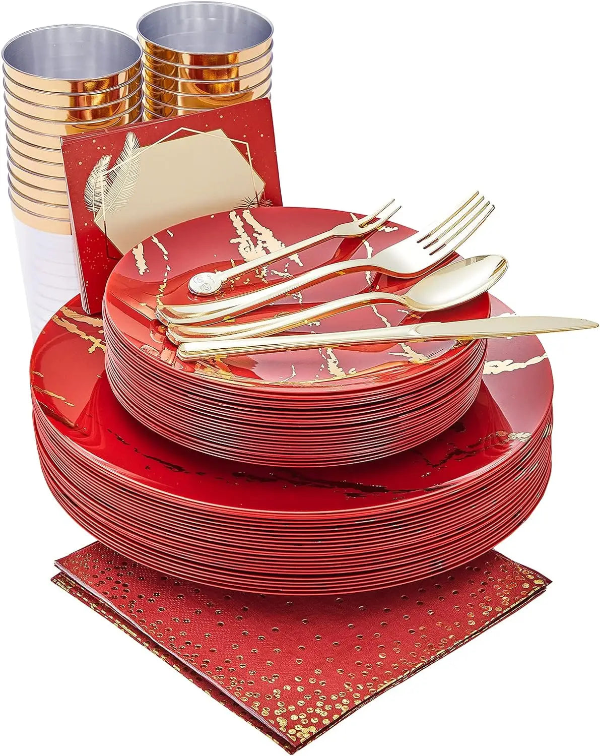 225pcs Gold Disposable Dinnerware Set, 25 Dinner Plates,