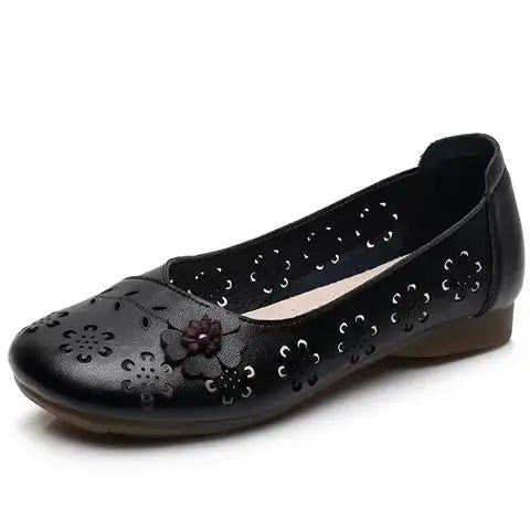 Fashion White Cutout Shallow Flats Woman Designer Floral