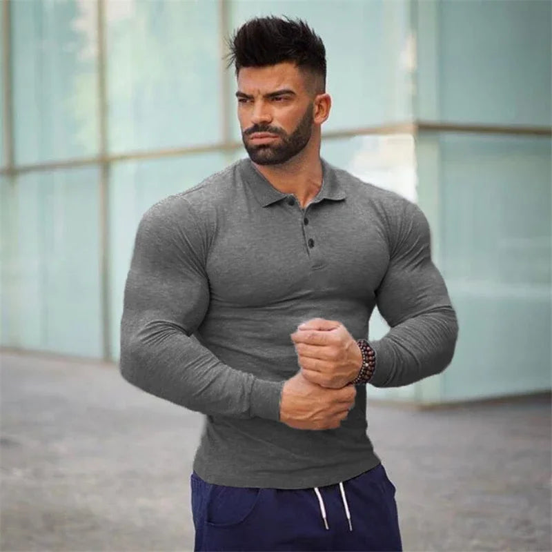 Brand Polo-Shirts Long Sleeve Male Cotton Solid Fitness