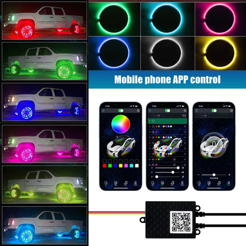 4Pcs 15.5inch Car Wheels Modified LED neon Lights