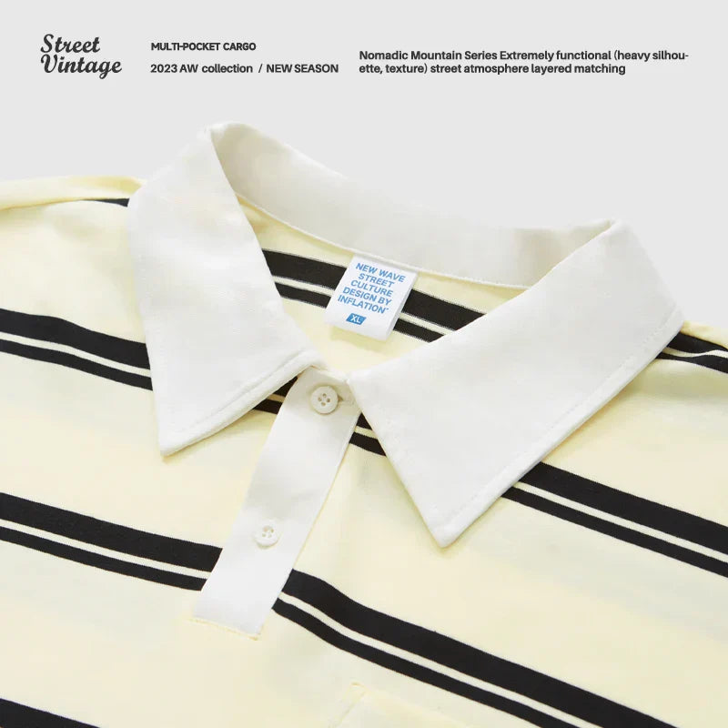 INFLATION Cityboy Striped Oversized Rugby T-Shirt Unisex Harajuku