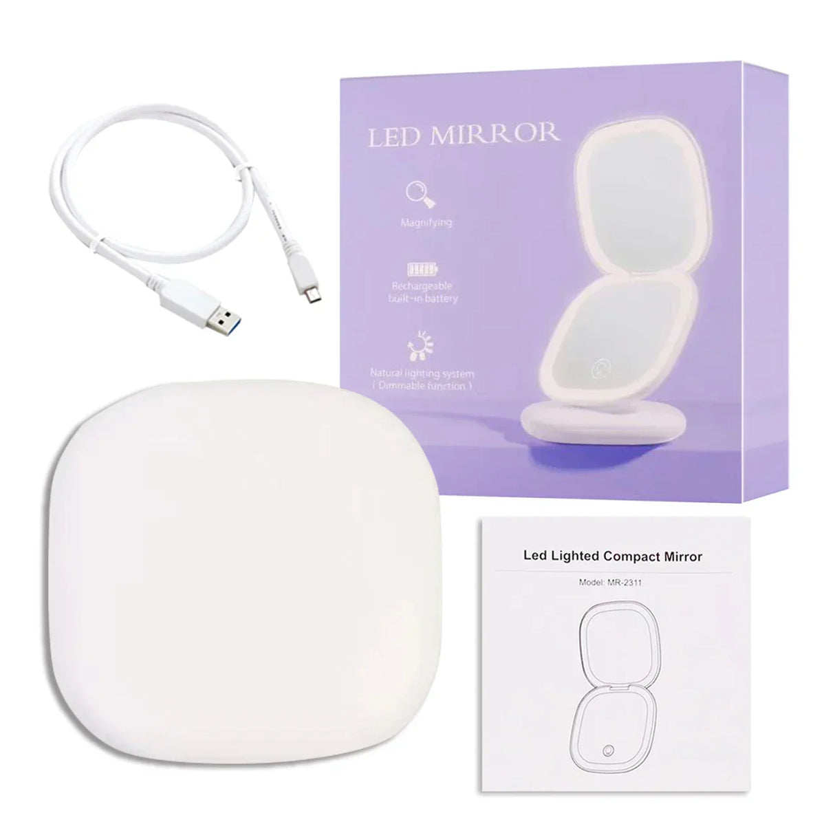 Mini Compact Led Makeup Mirror With Light 5X