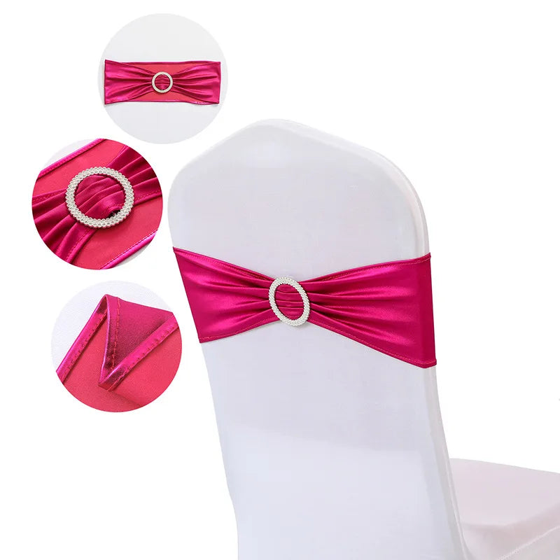 10pcs/50pcs Metallic Gold Silver Stretch Spandex Chair Bow